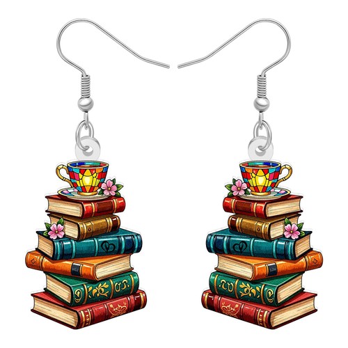 Acrylic book earrings dangle - book,