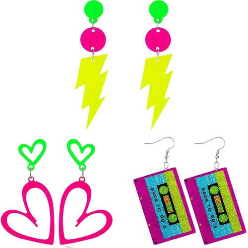 80s 90s neon earrings ladies - 80s,
